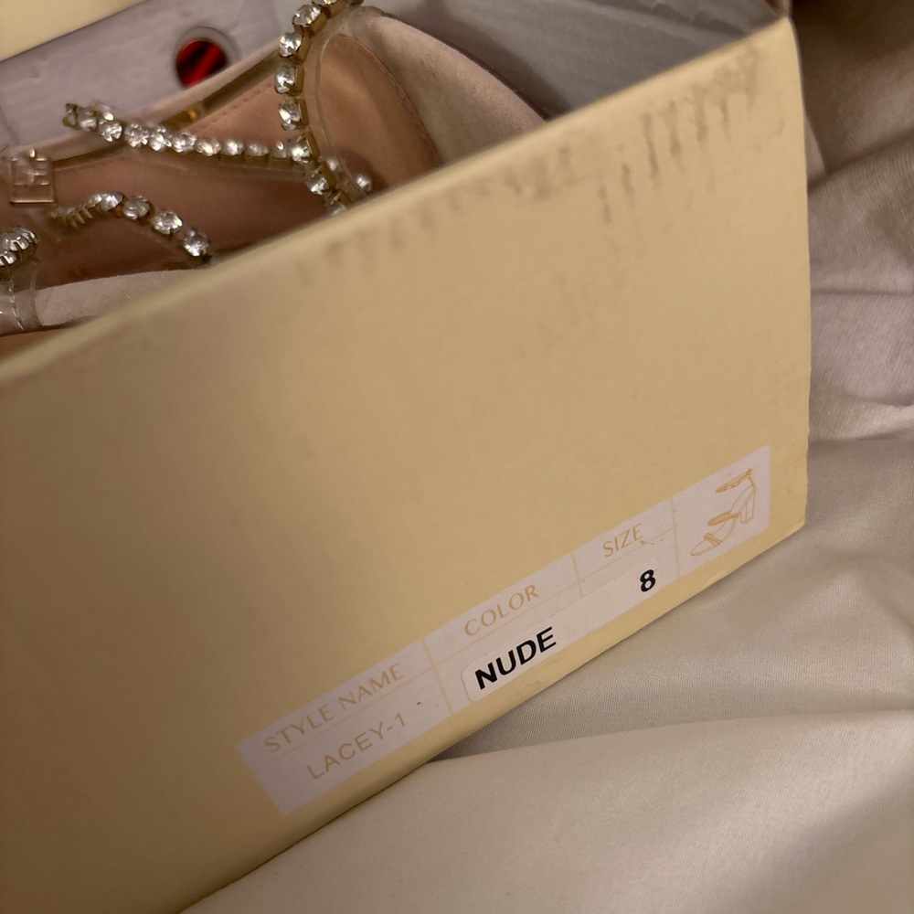 Windsor Rhinestone Strap Block Heel Sandals - Nude - Picture 6 of 7